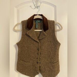 Lauren Ralph Lauren Brown Tweed Vest with Velvet Collar